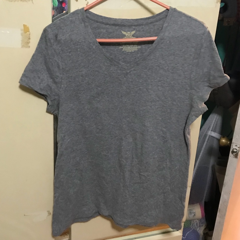 Gray V-neck t-shirt